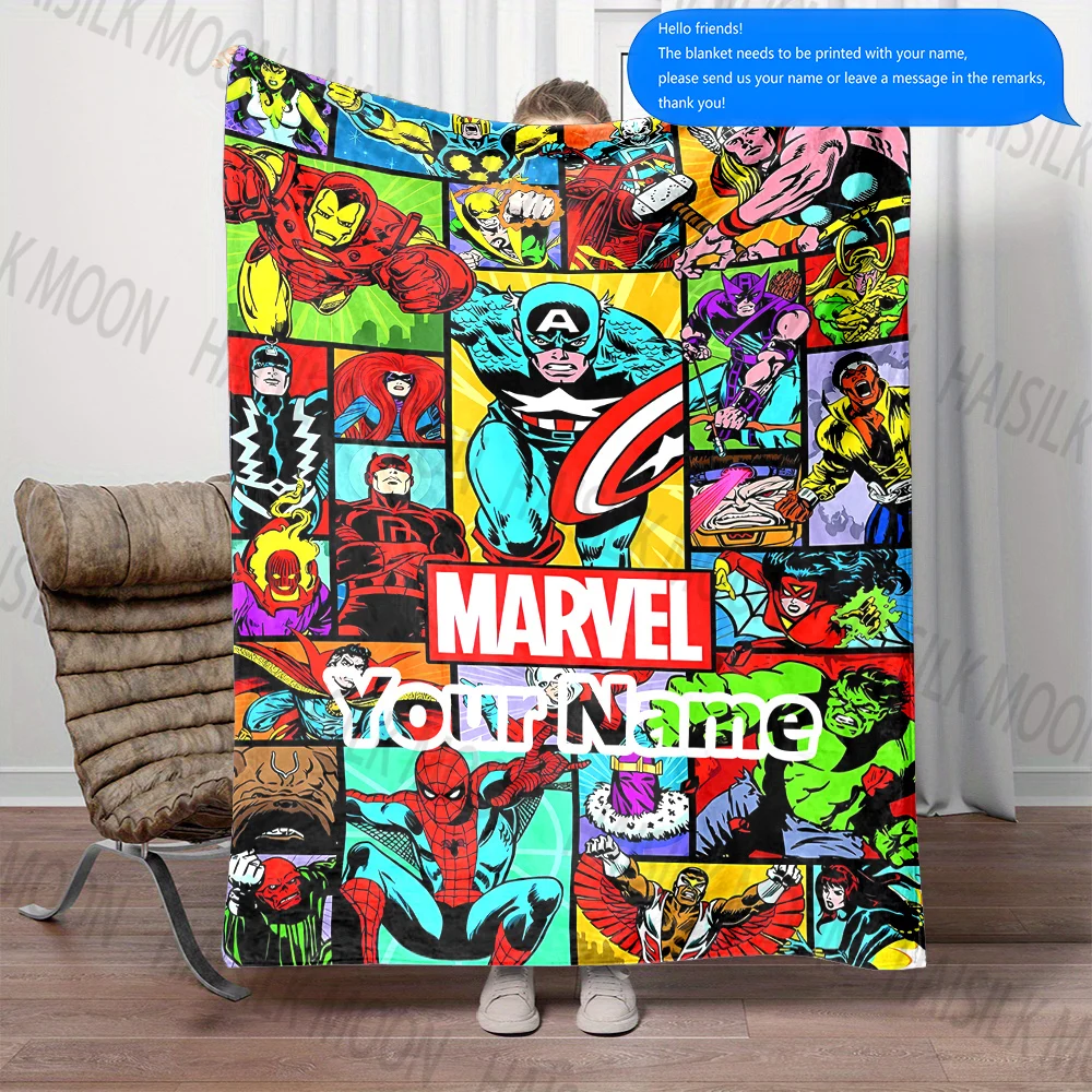 Custom Name Disney Marvel's Avengers Printed Blanket, All-Season Multi-Use for Nap, Camping, Travel, Car ,sofa Machine Washable