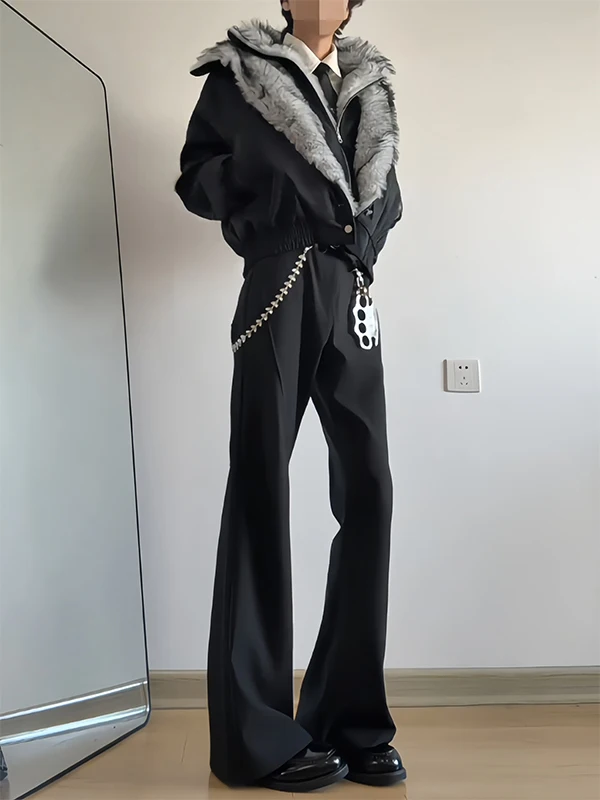 

Cleanfit Men's Winter Fleece Lined Bell Bottom Pants Straight Leg Casual Trousers Black Extended Length High End Feel