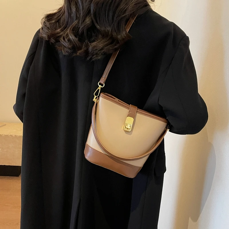 Korean Designer Bucket Bags for Women Fashion PU Leather Solid Color Crossbody Bag Female Elegant Aesthetic Shoulder Handbags