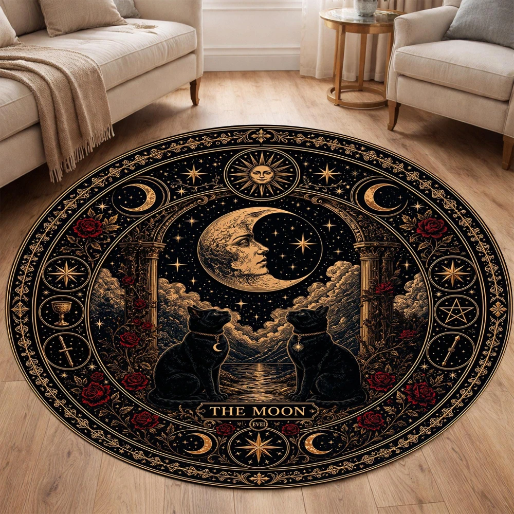 Gothic Triple Skull Ornate Scroll Compass Antique print Round Rug,Living Room,Lounge,Entryway Non Slip Rug Keepsake
