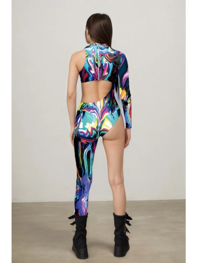Alien-Kreatur Halloween Cyberpunk Bodysuit, Festtagsparty, Nachtclub, Neon-Cosplay-Kostüm, Stretch-Jumpsuit, Damen-Einteiler, eng anliegend – Detail 5