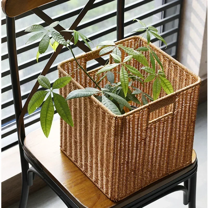 

Large Storage Boxes with Cover, Cane Woven Laundry Basket, Breathable Clothes Storage Case, Natural Simple Organizer