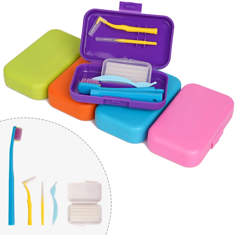 Portable Cleaning Set Teeth Interdental Brush Tongue Scraper Orthodontic Wax Aligner Chewies Braces Extractor Oral Hygiene Tool