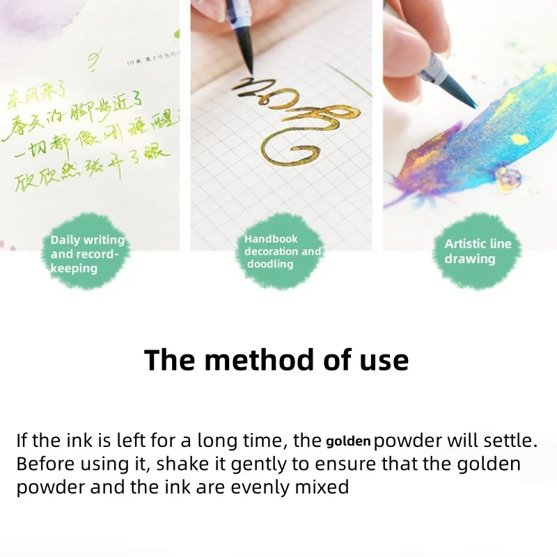 Goldene Pulverfarbene Füllfederhaltertinte 15ml Sternenhimmel-Glitzerpulver zum Färben, Malen, Kalligraphie-Übungen, Farbige Tinte – Detail 4