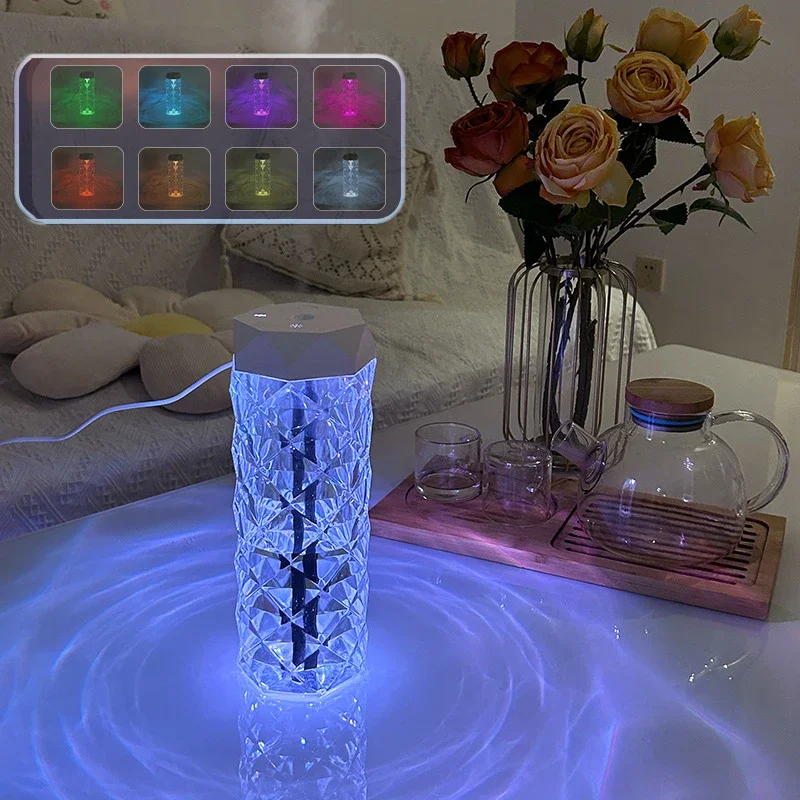 Creative Crystal Air Humidifier USB Bedroom Desktop Coloful Atmosphere Lights Humidifier Ultrasonic Mute Mist Maker Diffuser