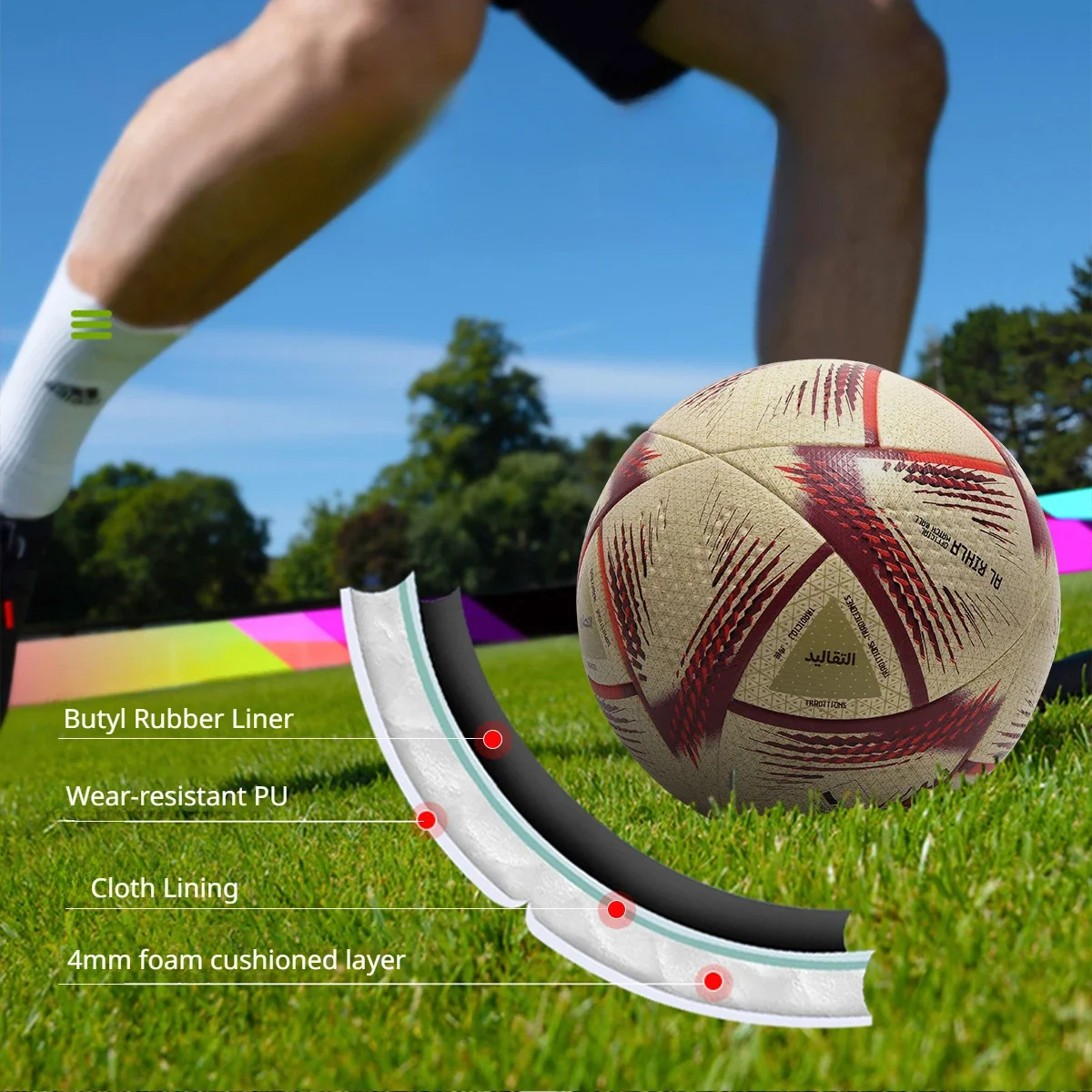 プロのサッカーボール、マッチトレーニングボール、スポーツ記事、サッカー、金色のPU素材、サッカー、屋内と屋外、サイズ5