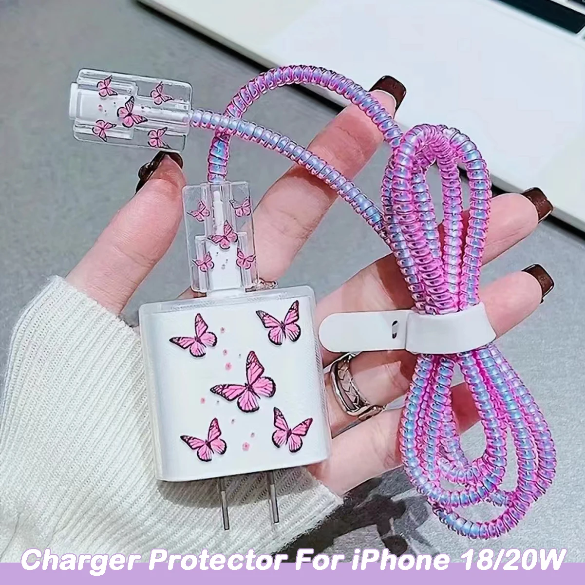 Butterfly/Smile Cable Winder Protection Cover For iphone 18/20W Charger Protector Case For Apple 11 12 13 Promax 14 Plus 15 16