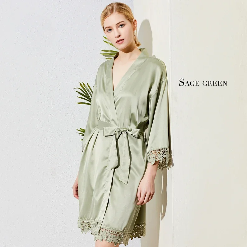 Personalised Robe Green Custom Bridal Robe Satin Wedding Robes Wedding Bridesmaid Kimono Bridal Party Satin Robes Dressing Gown