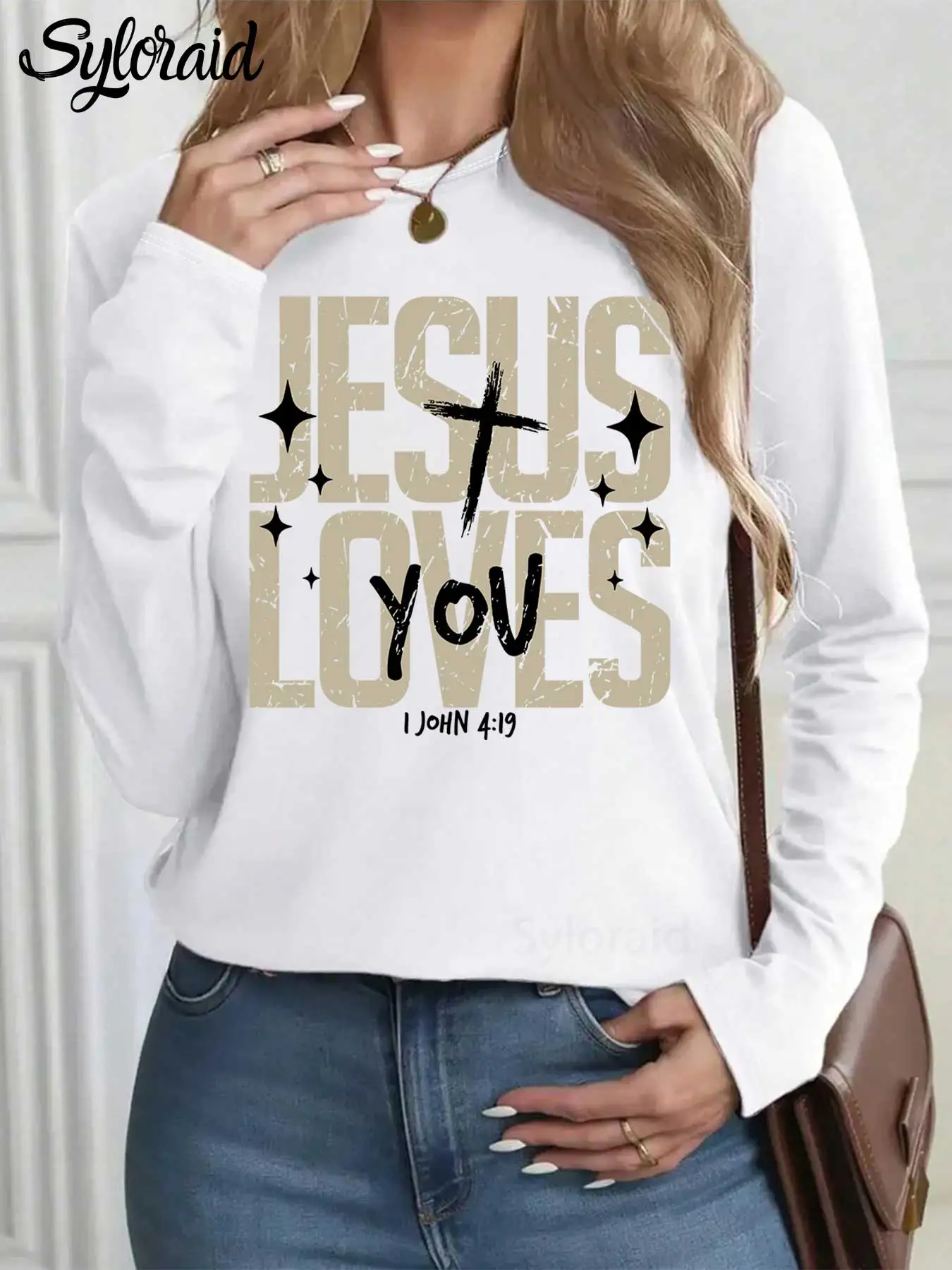 

Women's Long Sleeve T Shirt Jesus Loves You T Shirt Bible Verse Shirt Christian Tee Fashion Round Neck Casual Top