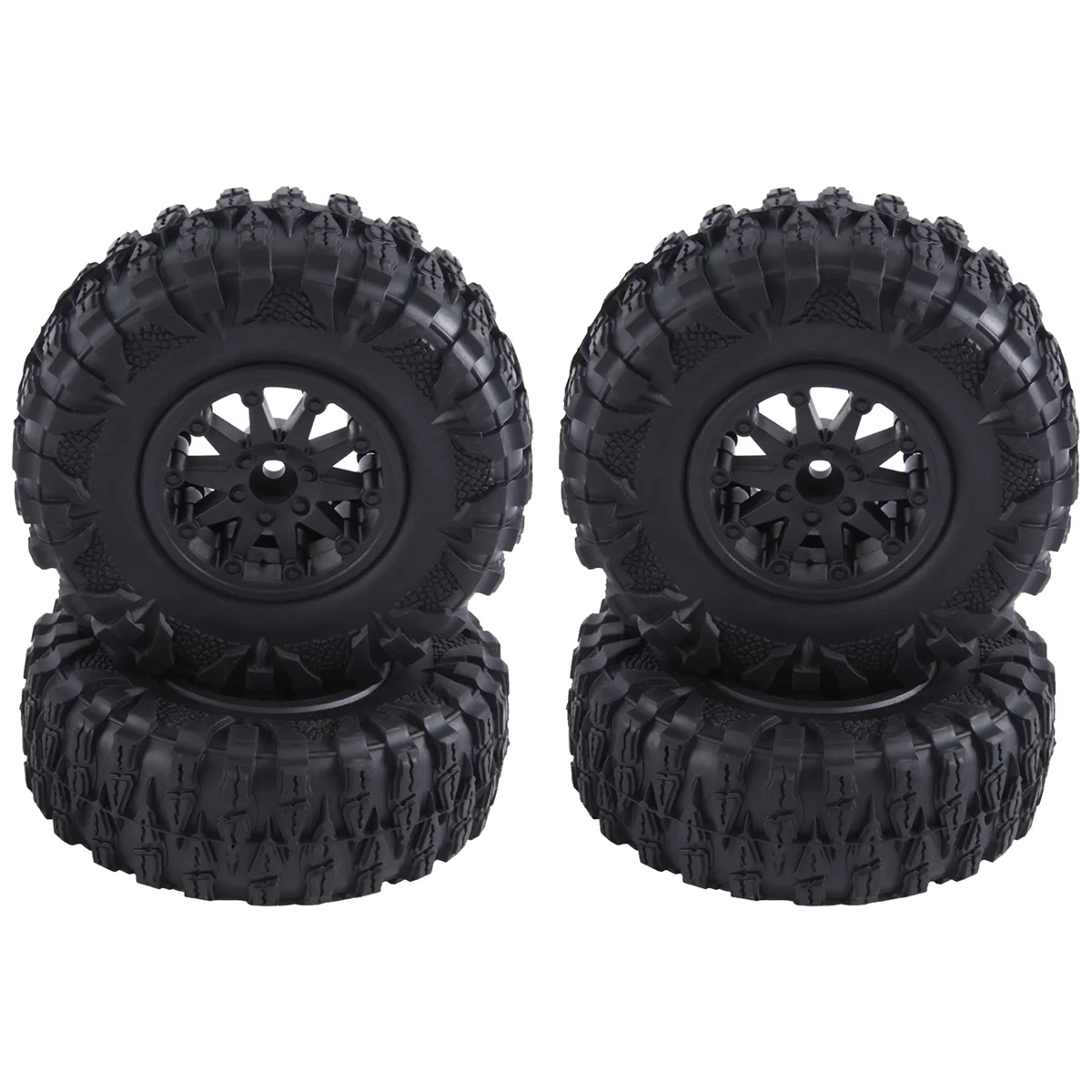 4PCS 2.2 Inch Nylon Plastic Beadlock Wheel 4.72In/120mm Tire with 12mm Combiner Hex for 1/10 RC Rock Crawler ,Black