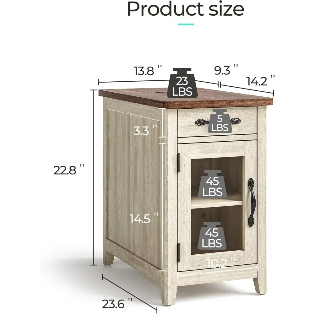 

[New Arrival, Limited Stock!]farmhouse end table with charging station, narrow side table for living room, sofa side table with