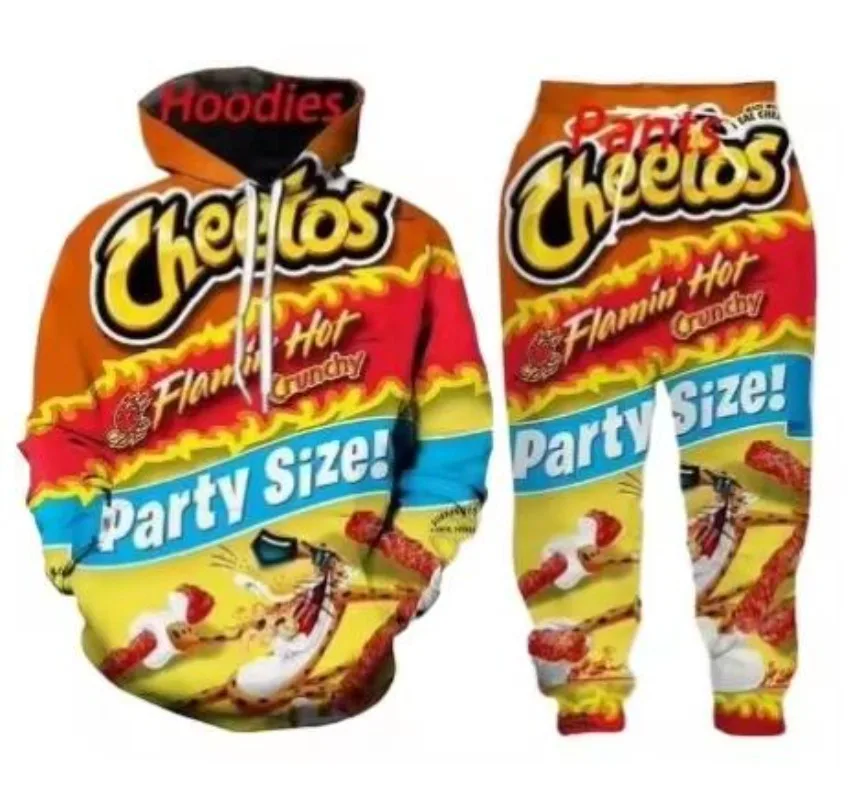 

Новые мужские/женские спортивные костюмы Cheetos с 3D принтом, модные толстовки с длинными рукавами, толстовки + спортивные длинные брюки