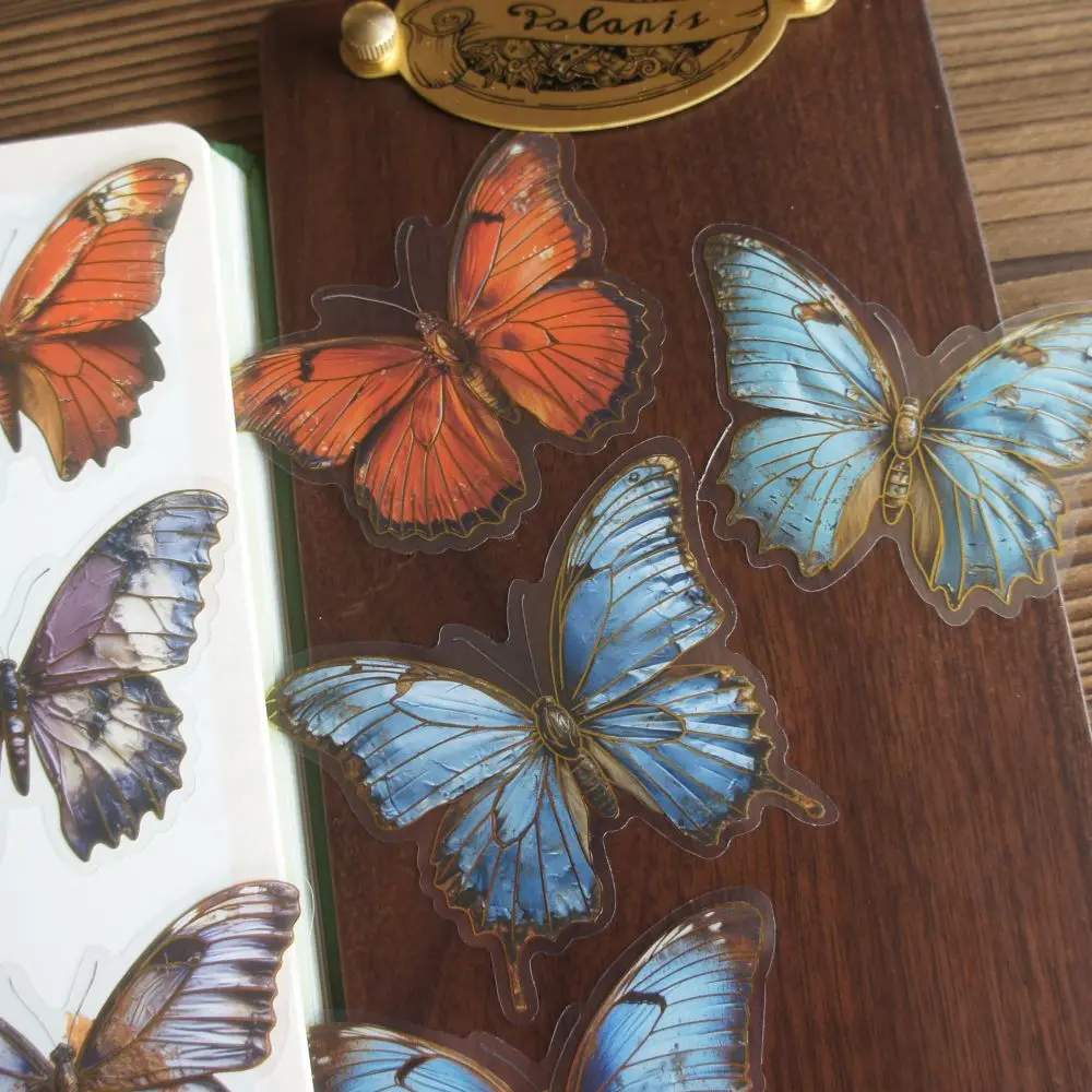 

10 Pcs Gold Line Dark Color Red Black Purple Blue Butterfly Style PVC Sticker Scrapbooking DIY Gift Decoration Tag