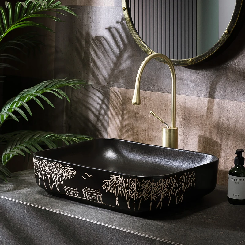 

Jingdezhen China Artistic Porcelain Handmade black Ceramic wash basin Lavabo Bathroom Vessel Sinks