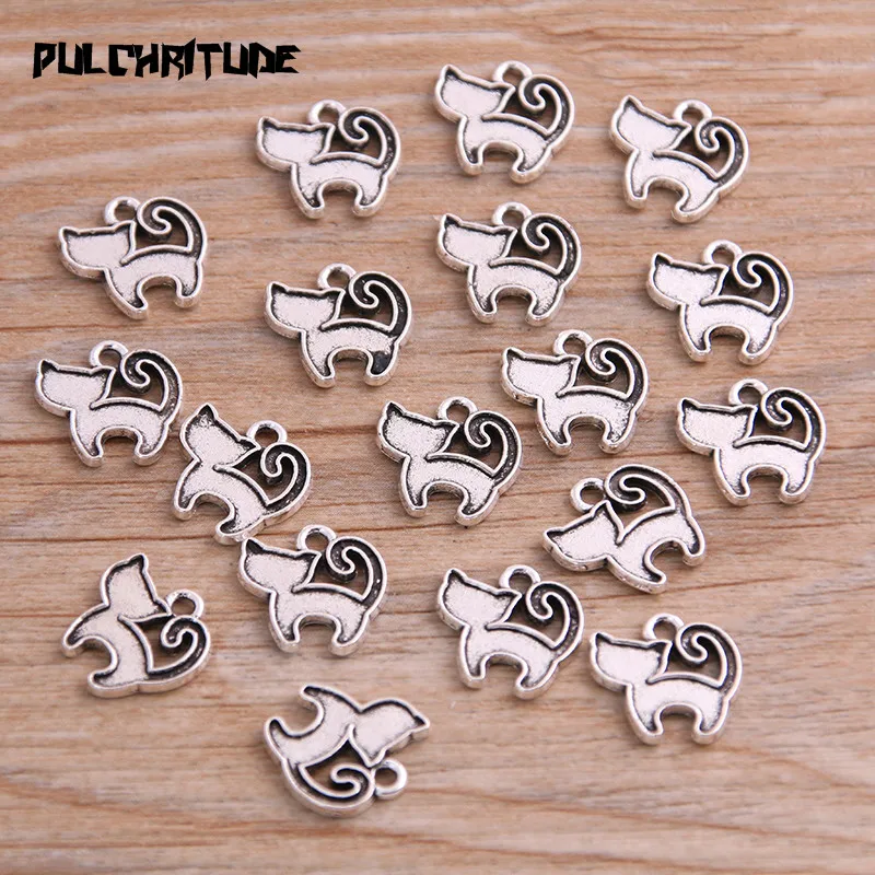 40PCS 13*13mm New Product Two Color Small Cat Charms Animal Pendant Jewelry Metal Alloy Jewelry Marking