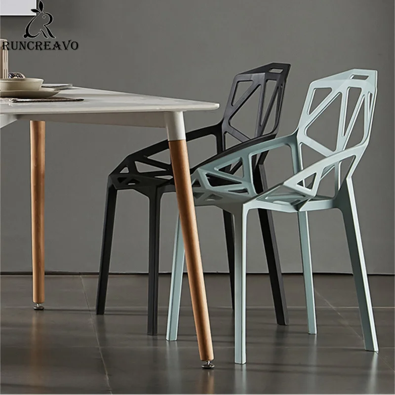 Silla de comedor minimalista y moderna, mueble nórdico de plástico grueso con respaldo, silla de ocio, asiento de terraza roja