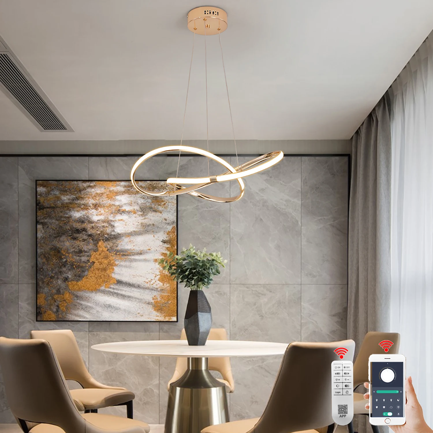 Modern Chandeliers For Dining room Kitchen,Modrom led pendant lights,Gold/chrome/black Ceiling hanging lamps,D54cm W/remote