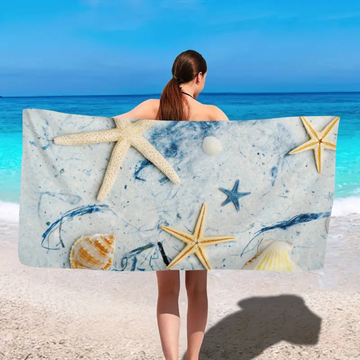 150/178cm Shell Starfish Beach Towel Suitable For Outdoor Sports Vacation Swimming Gym Shower Room Multifunctional Beach Towel