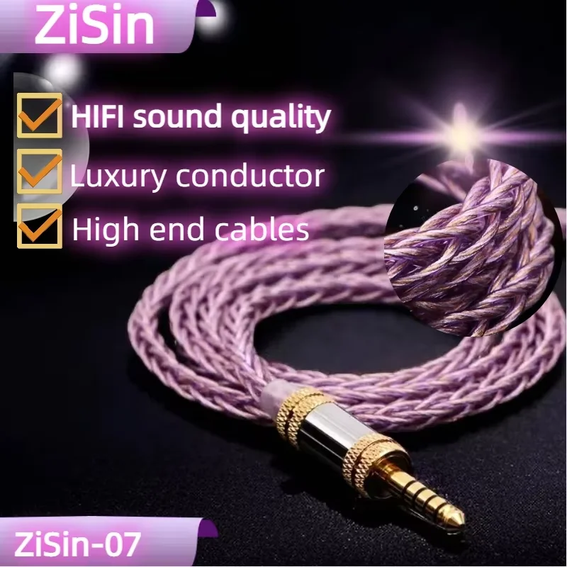 ZiSin-07 8-Core Litz HIFI Earphone Upgrade Cable With 3.5/4.4mm IE900 2PIN MMCX QDC TFZ For Himalaya MagicOne DaVinci F1  Pro