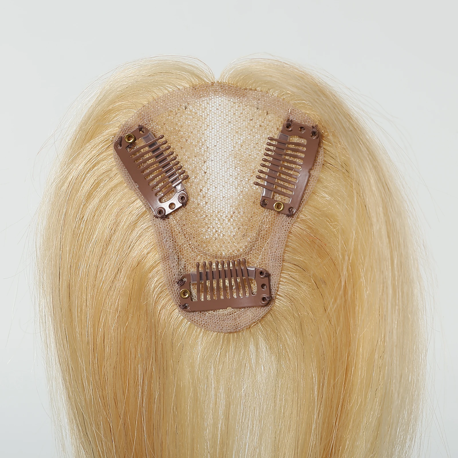 10 Inch Real Human Hair Topper Light Blonde 100% Human Hair Silk Straight Clip in Hair Pieces for Women with Loss Hair Daily Use