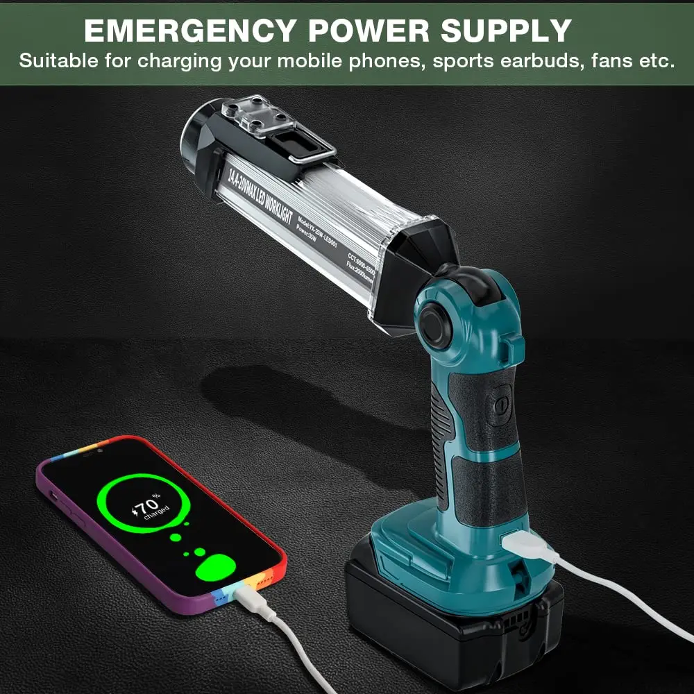 2000LM LED Work Light for Makita 18V Lithium Battery 35W Flashlight for Camping Car Repairing Emergency and Job Site Lighting