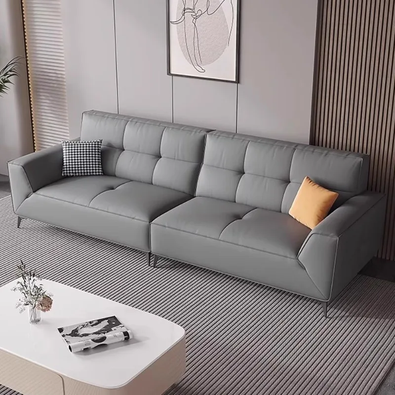 Italian light luxury first-layer cowhide minimalist leather sofa, modern simple household tofu block straight-row sofa