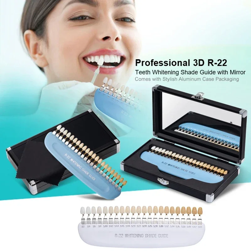 3D 22 Colors Teeth Whitening Bleach Shade Guide Dental Chart Board Palette Comparator Toothguide Colorimetric Plate Aluminm Case