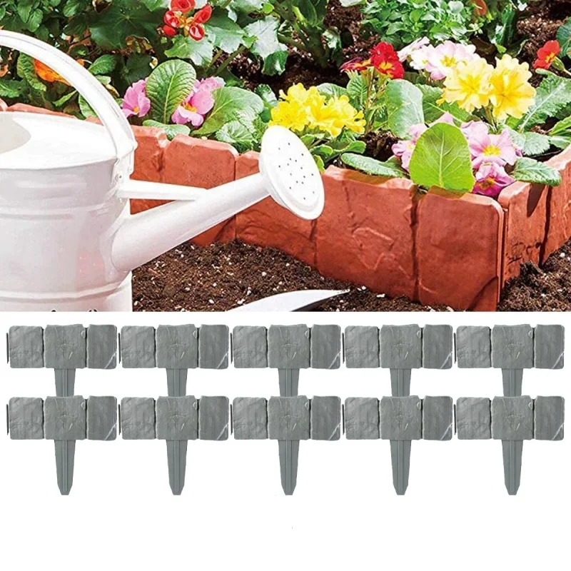 

10pcs Plastic Folding Fence Imitation Stone Garden Barrier Outdoor Lawn Decoration Easy Assembly Durable Splicing Fence for Yard