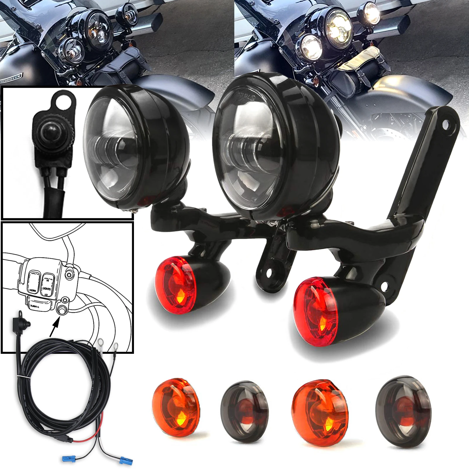 4,5-calowe oświetlenie przeciwmgielne LED Pasujący wspornik pomocniczy do niestandardowych dynamicznych świateł harley Road King Street Glide Kierunkowskaz
