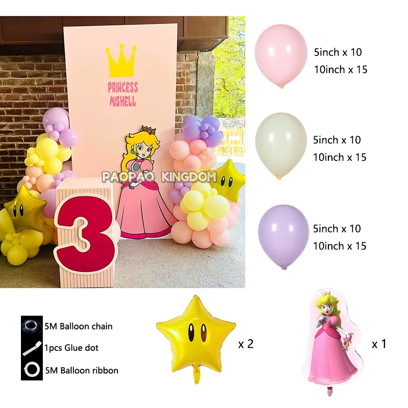 Disney Peach Princess Themed Balloon Arch Kit Macaron Red Yellow Blue Latex Ball Girl Birthday Party Decor Baby Shower