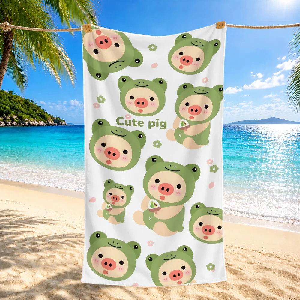 Newest Cute Pig In Frog Cartoon All Over Print Quick Dry Microfiber Beach Towel Kids Swimming Towel Quick Dry Towel