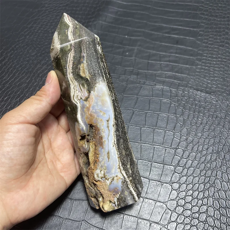 700g Natural Pretty Ocean Jasper Stones Tower Wand Point Energy Meditation Spiritual Healing Feng Shui Crystals Room Decortion