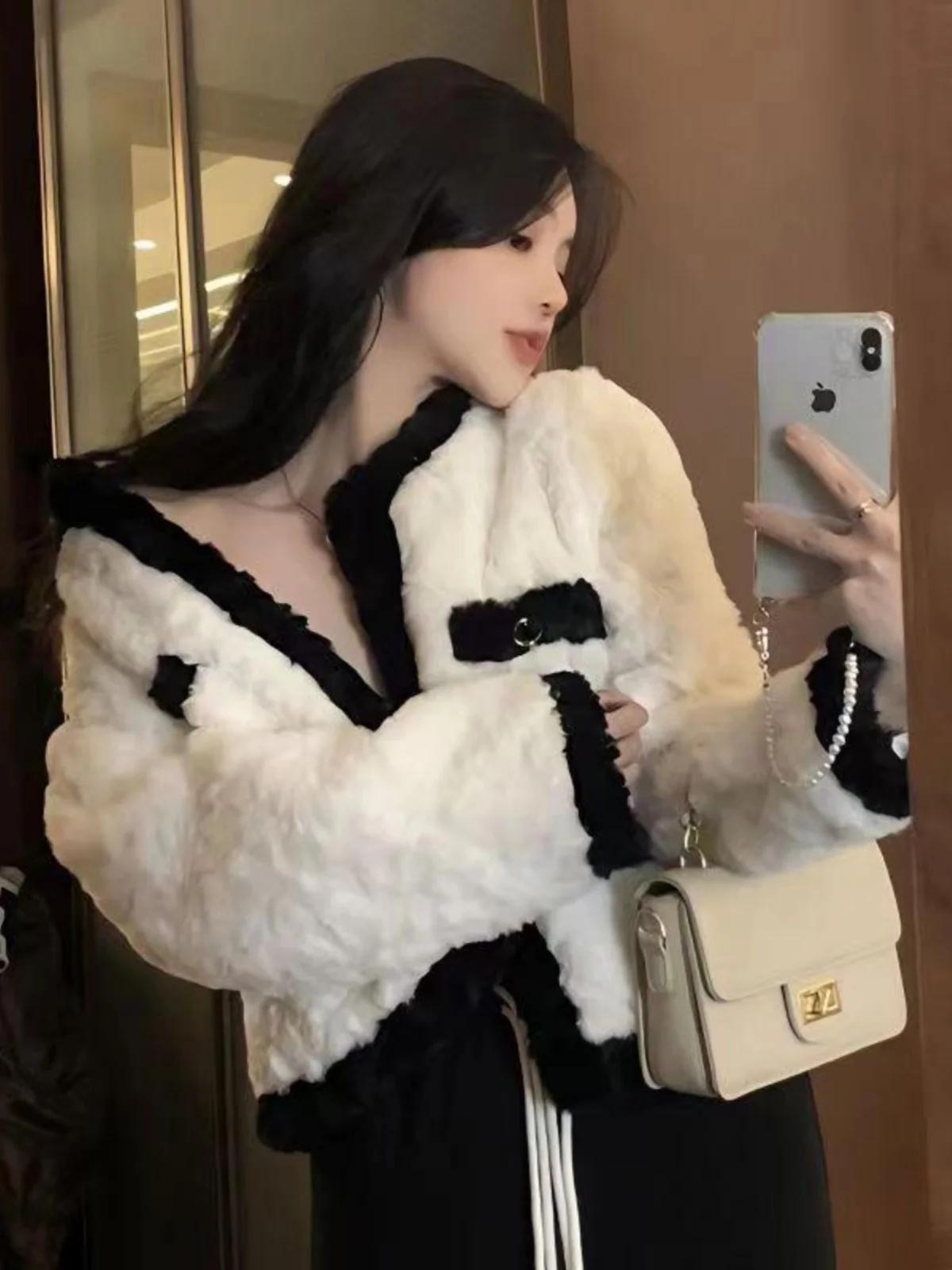 Abrigo de piel de cordero recortado para mujer, prendas de vestir exteriores de otoño e invierno, abrigo suave Sle ort coreano Sle suave para mujer de talla pequeña