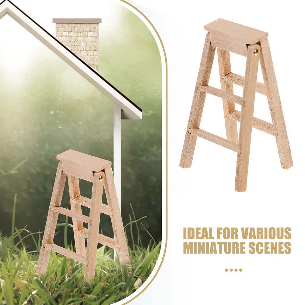 Mini Wooden Step Ladder 1:12 Scale for Dollhouse, Fairy Garden & DIY Home Decor – Unfinished Wood, 3pcs