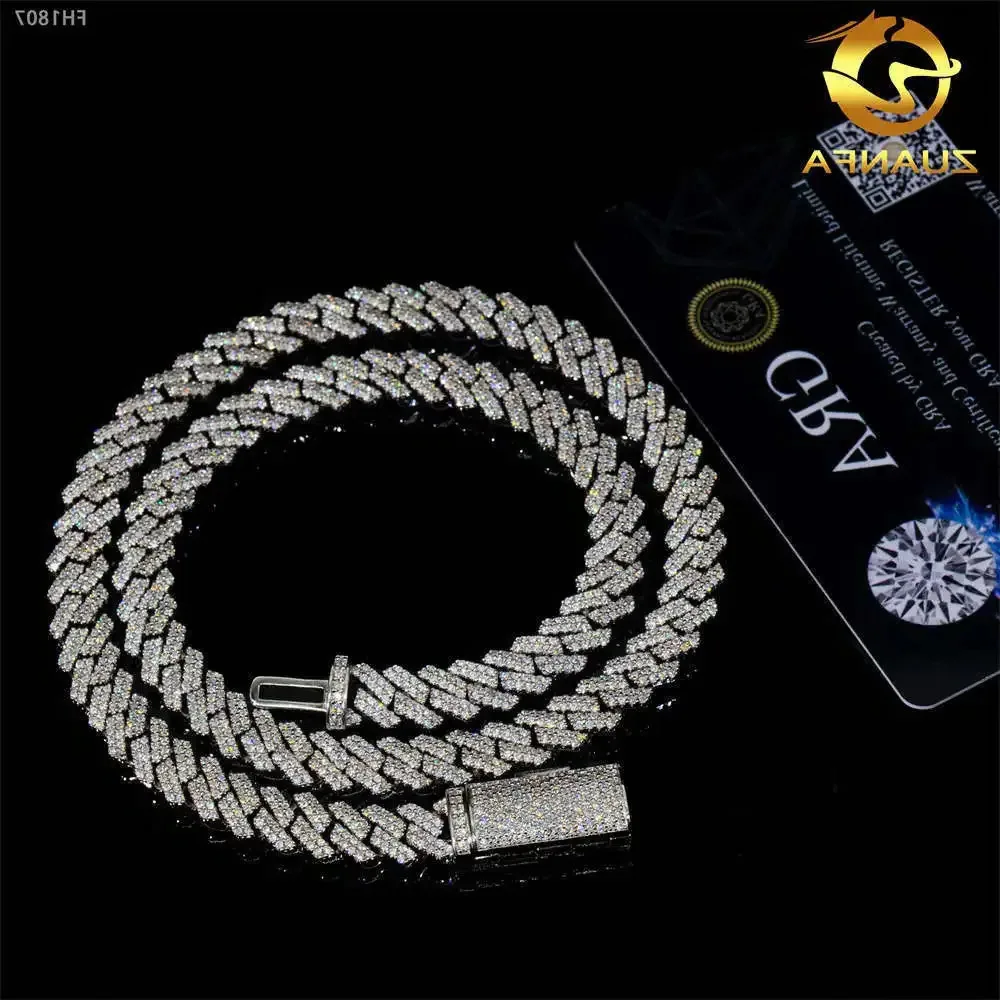 

Pass Diamond Tester 925 Sterling Silver Hip Hop Jewelry Men Necklace 8mm 2 Rows Iced Out Vvs Moissanite Diamond Cuban Link Chain