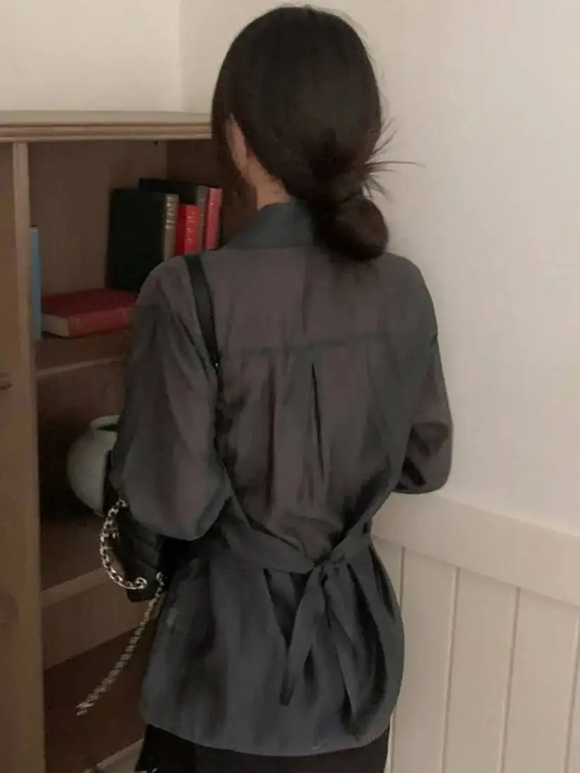 Women's Summer New Cross-Tie Long Sve Sun Protection Irt Design Waist-Cinching Versatile Top Faionable And Sli