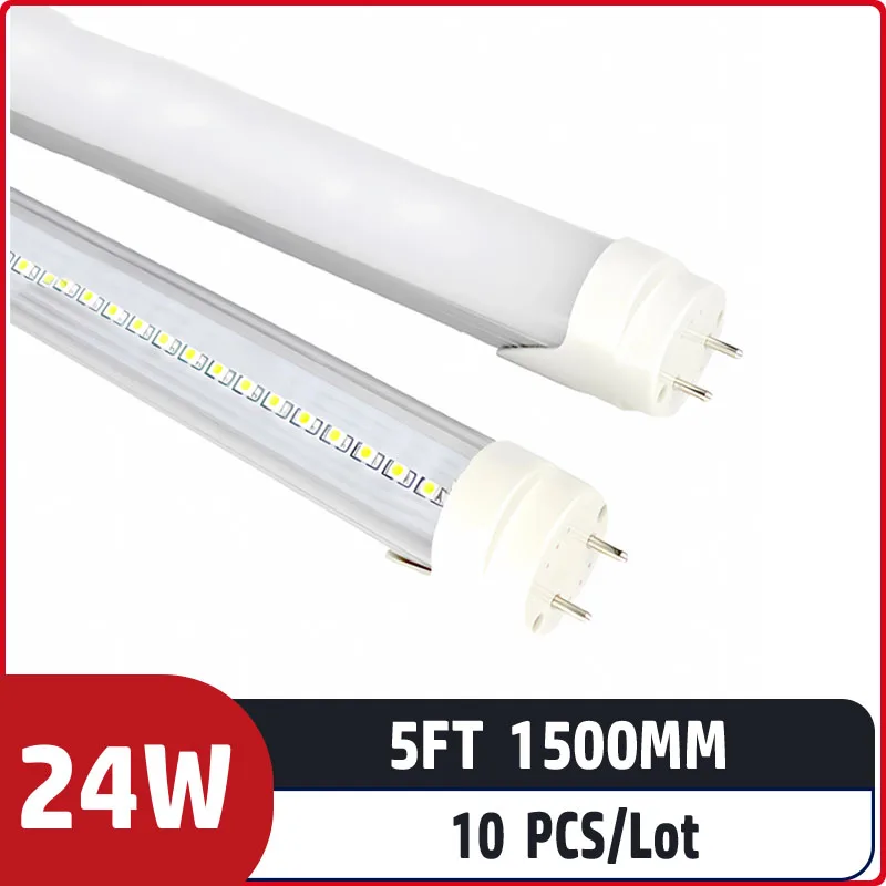 10pcs/lot 5ft 1500mm 24w AC85-265V input Led Fluorescent lamp For Home Lighting SMD2835 high brightness T8 led tube