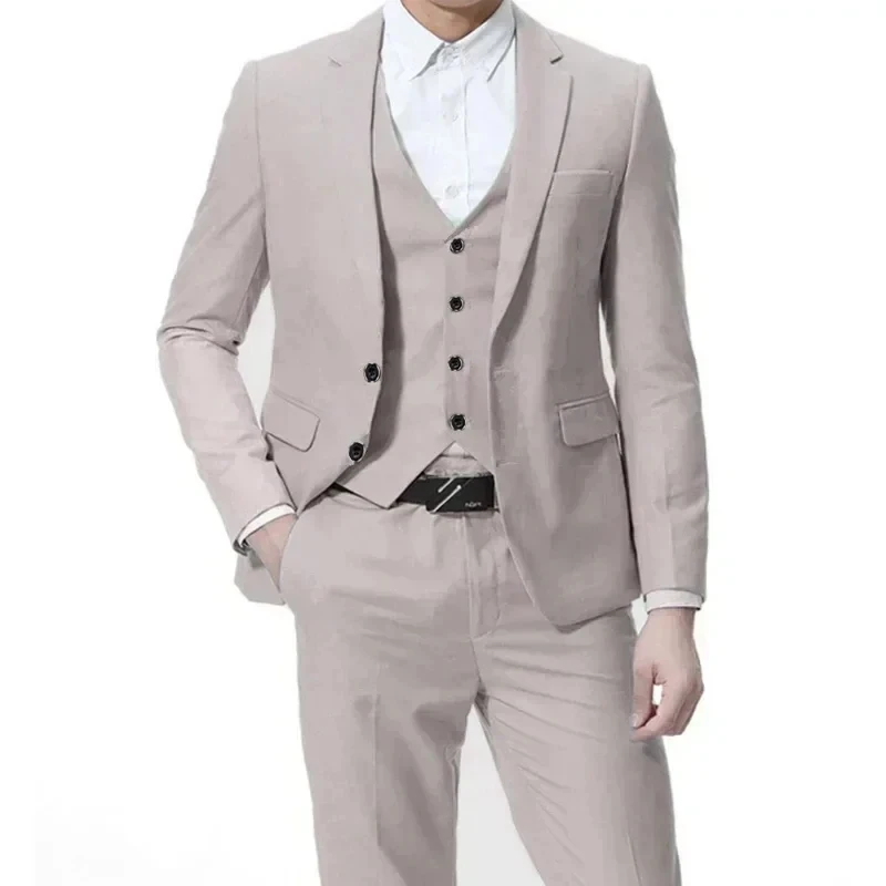 

T321 New Men's Leisure Boutique Solid Color Business Slim Fit Groom Suit Three Piece Set Blazers Jacket Pants Vest