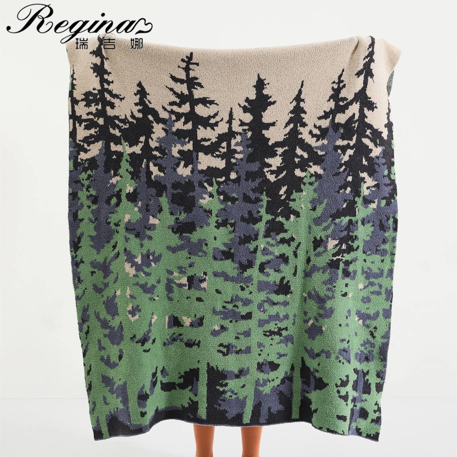 

REGINA Elegant Forest Tree Jacquard Blanket Soft Cozy Furry Hairy Microfiber Knitted Throw Blanket Chic Decor Bed Sofa Blankets