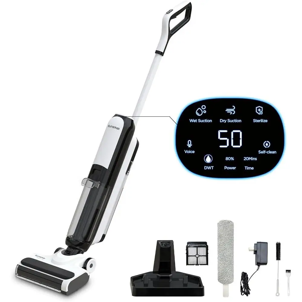 Cordless Wet Dry Vacuum Cleaner Electrolyzed Water Technology Self Cleaning Lightweight Digital Display Multi Surface HEPA