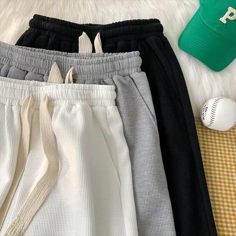 

Shorts, men's summer quarter length pants, loose and versatile beach pants, worn for couples, straight leg, waffle, sport