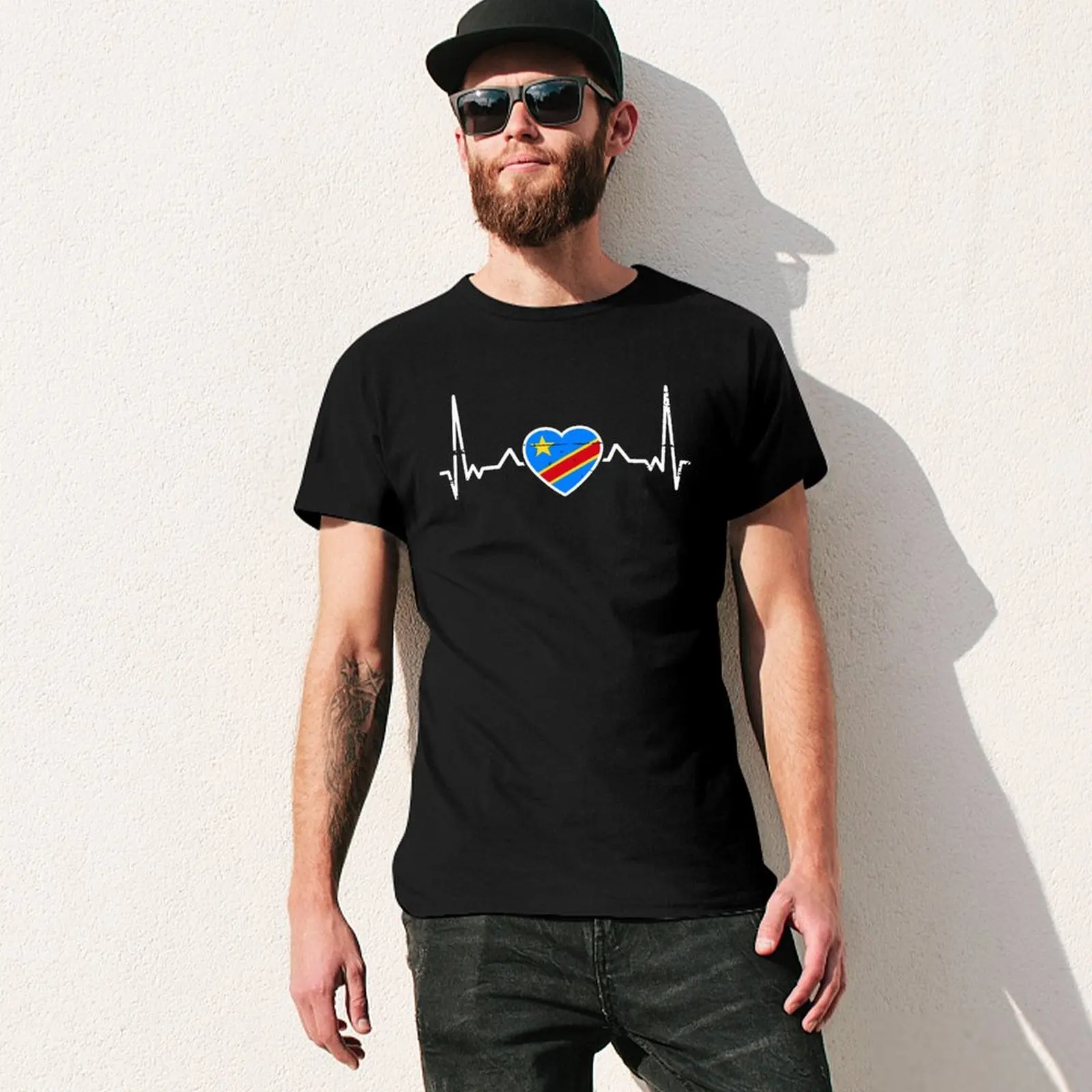 Unisex Men Electrocardiogram Democratic Republic of Congo Flag Tshirt Tees T Shirts Women Boys 100% Cotton T-Shirt