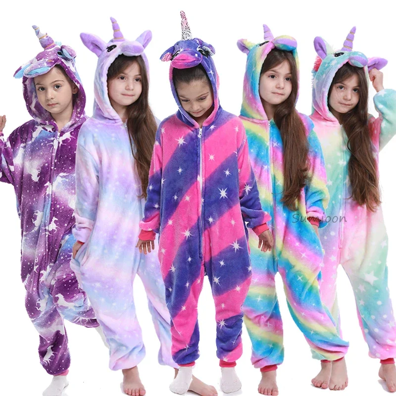 2022 Children Onesie Kids Unicorn Panda Pajamas Animal Cartoon Blanket Sleepers Baby Costume Winter Boys Girls Licorne Jumspuit