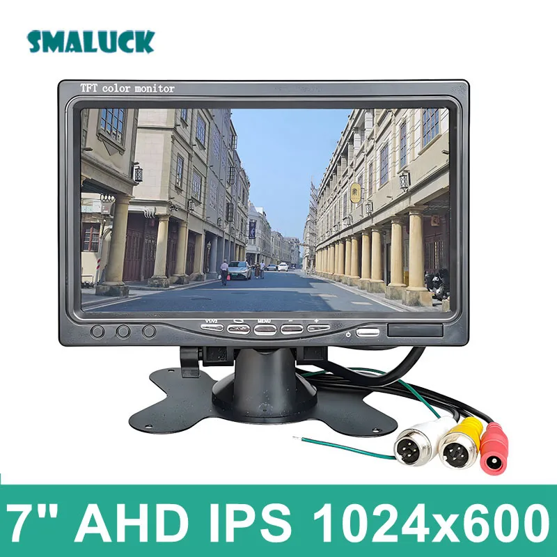 SMALUCK 7inch AHD IPS 1024x600 Car Monitor Rear View Monitor Support CVBS 1080P AHD Car Camera 4PIN Video Input