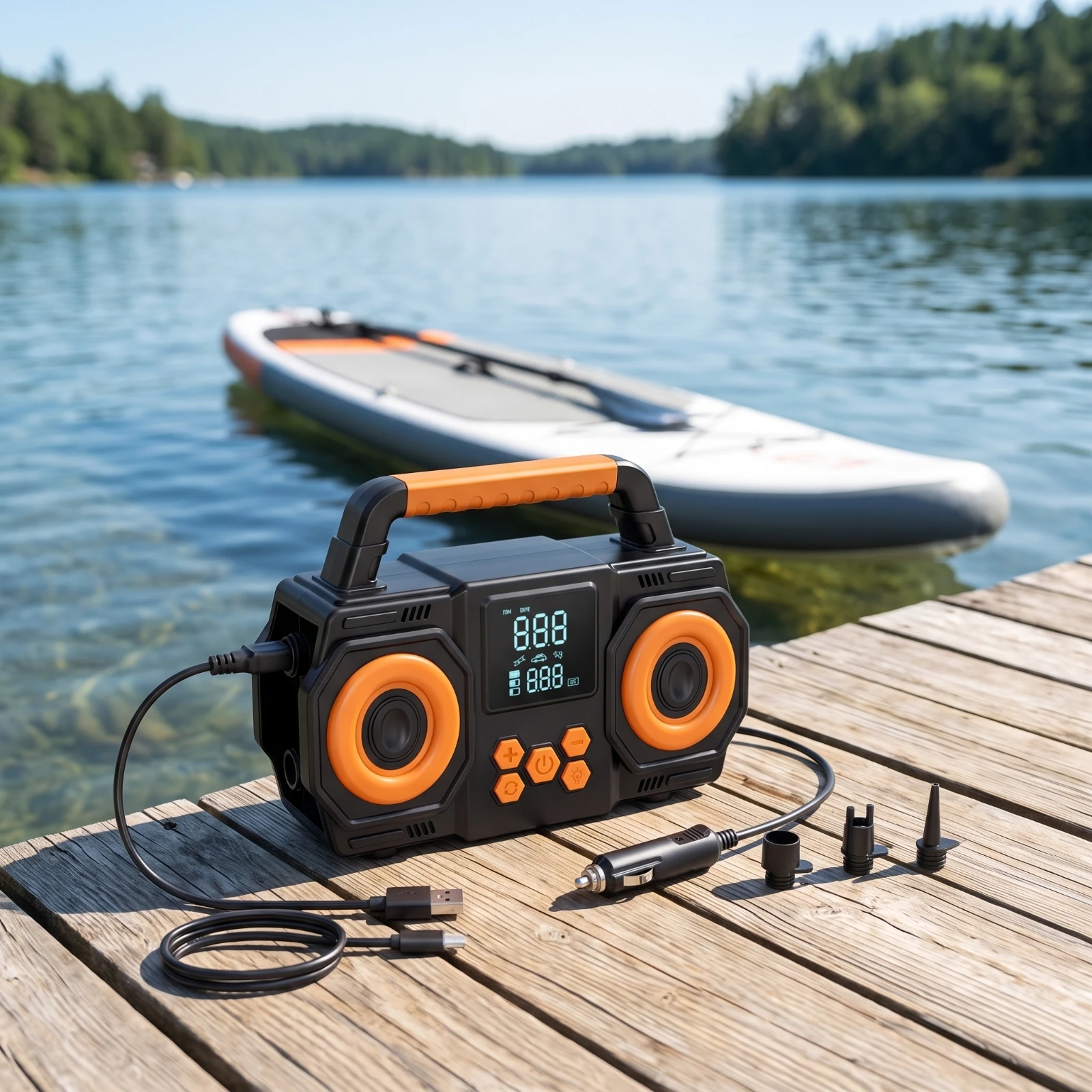 Electric Inflatable Pump with Digital Display Portable Sup Pump with Carry Handle Cordless Compact for Paddleboarders, Beach
