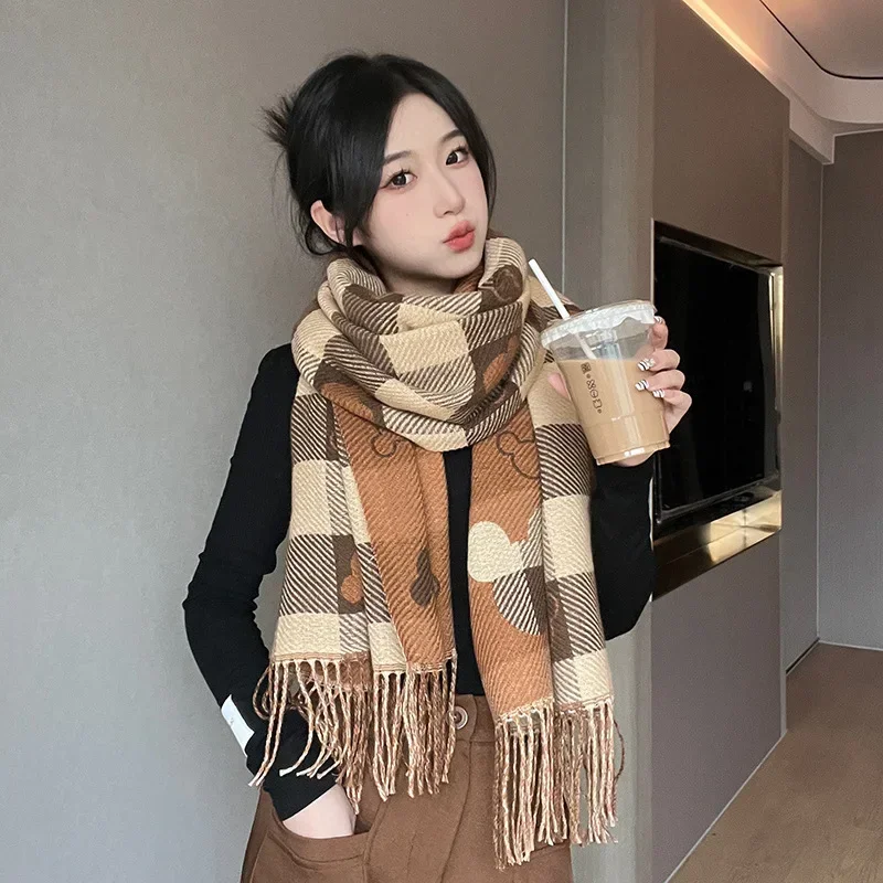 Disney Luxury Winter Cashmere Scarf Women Anime Mickey Mouse Design Warm Pashmina Blanket Scarves Female Shawl Wraps Gift