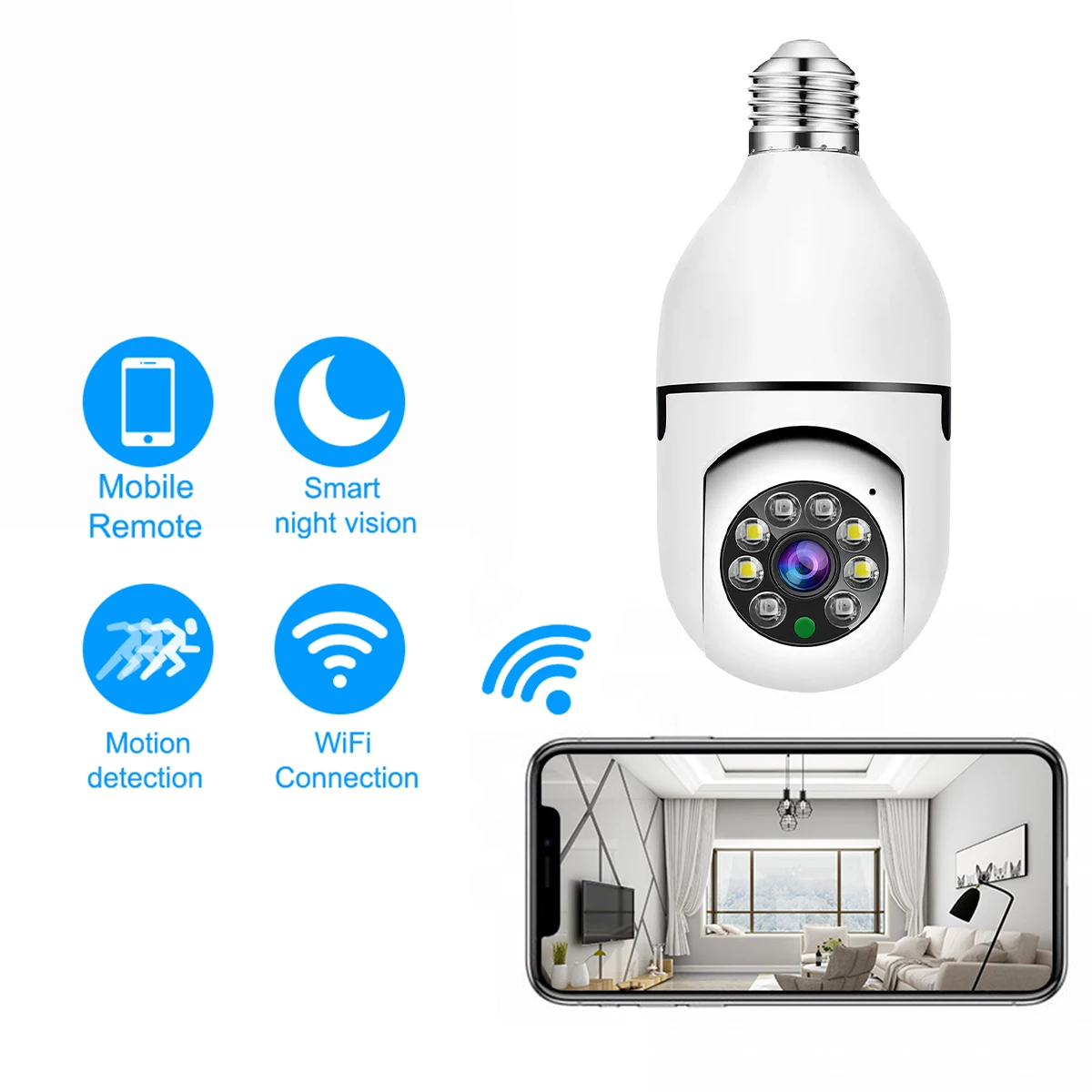 ICSEE 4MP Bulb Camera Network PTZ Bulb E27 Socket PTZ Light Bulb CCTV Camera 1080P