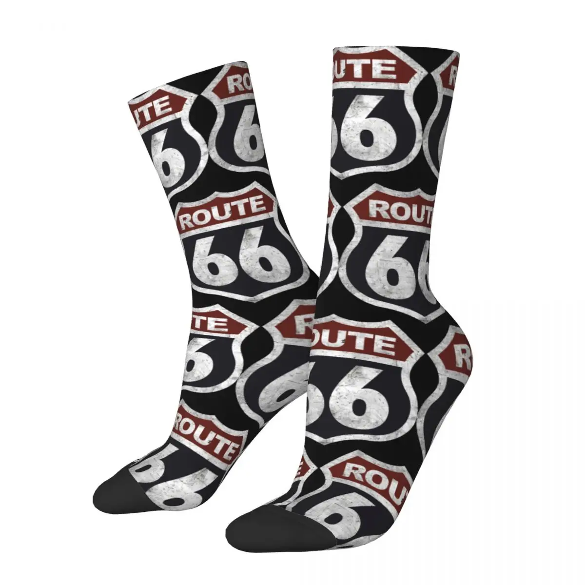 Retro Historic Vintage Men's Socks Route 66 Unisex Harajuku Seamless Printed Crazy Crew Sock Gift