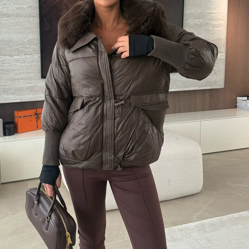 معاطف نسائية أنيقة ذات ياقة طية صدر السترة معاطف فضفاضة كاجوال بأكمام طويلة من القطن الصلب مبطنة للخريف والشتاء معطف خارجي سميك