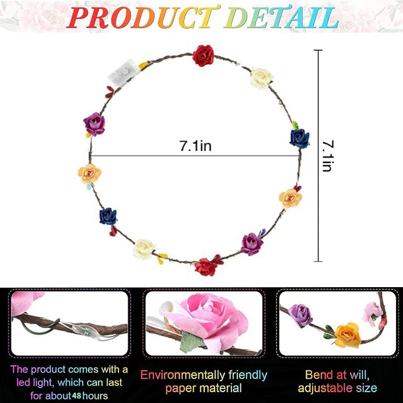 75/50/30/12Pcs LED Flower Headbands Glowing Flower Crowns LED Wreath Headband Flower Hair Accessories For Wedding Party Concert